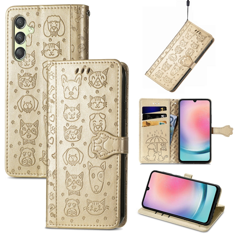 Cat and Dog Embossed Leather Phone Case, For Samsung Galaxy A15, For Samsung Galaxy A05s���������...