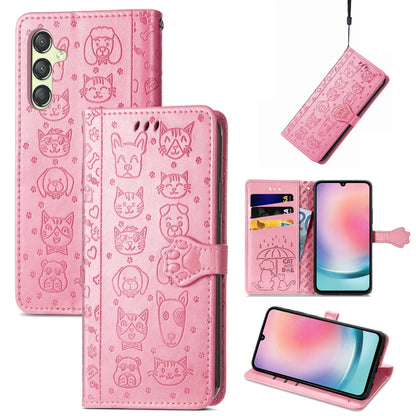 Cat and Dog Embossed Leather Phone Case, For Samsung Galaxy A15, For Samsung Galaxy A05s���������...