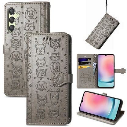 Cat and Dog Embossed Leather Phone Case, For Samsung Galaxy A15, For Samsung Galaxy A05s���������...