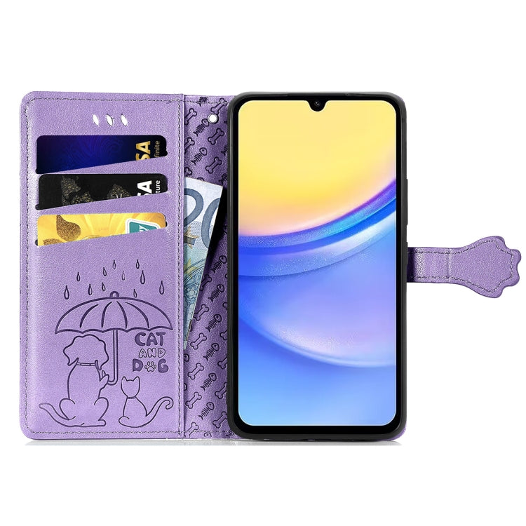 Cat and Dog Embossed Leather Phone Case, For Samsung Galaxy A15, For Samsung Galaxy A05s���������...