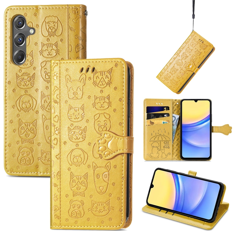 Cat and Dog Embossed Leather Phone Case, For Samsung Galaxy A15, For Samsung Galaxy A05s���������...