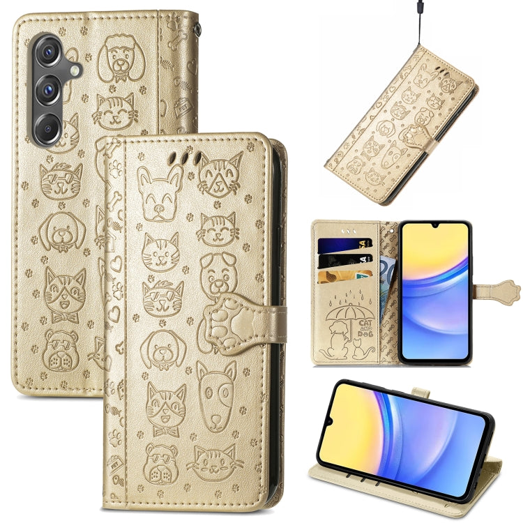 Cat and Dog Embossed Leather Phone Case, For Samsung Galaxy A15, For Samsung Galaxy A05s���������...