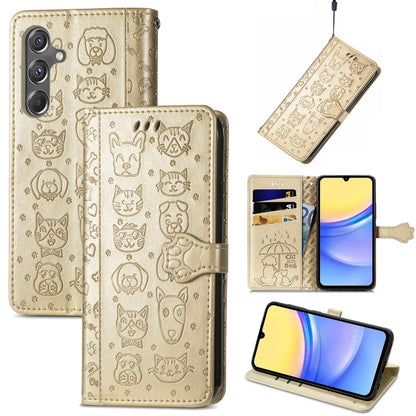 Cat and Dog Embossed Leather Phone Case, For Samsung Galaxy A15, For Samsung Galaxy A05s���������...