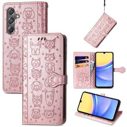 Cat and Dog Embossed Leather Phone Case, For Samsung Galaxy A15, For Samsung Galaxy A05s���������...
