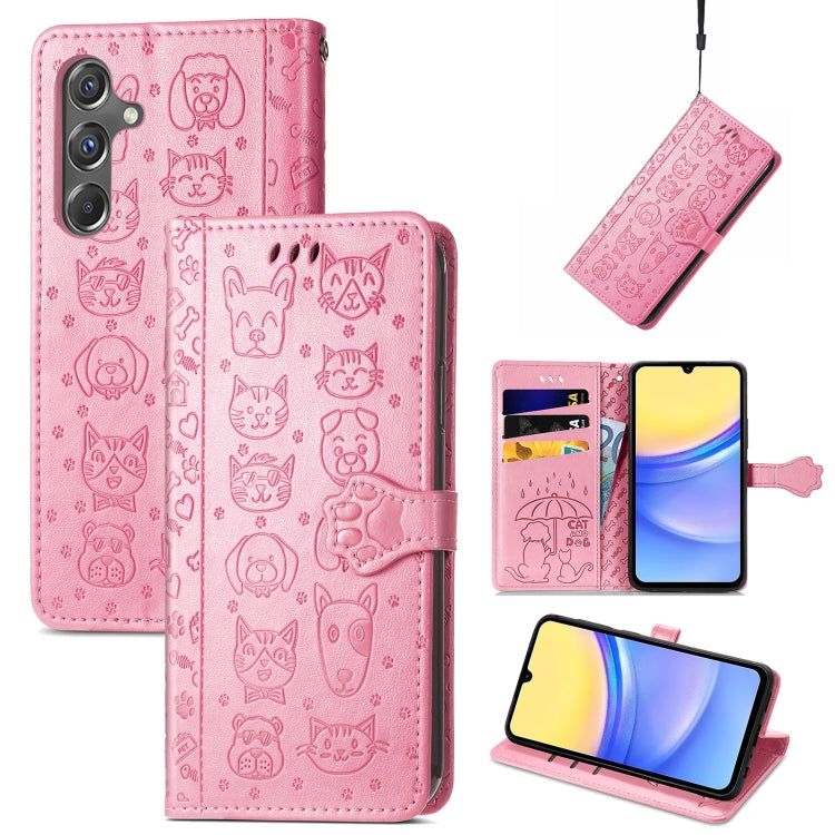 Cat and Dog Embossed Leather Phone Case, For Samsung Galaxy A15, For Samsung Galaxy A05s���������...