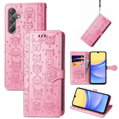 Cat and Dog Embossed Leather Phone Case, For Samsung Galaxy A15, For Samsung Galaxy A05s���������...