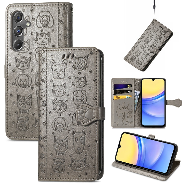 Cat and Dog Embossed Leather Phone Case, For Samsung Galaxy A15, For Samsung Galaxy A05s���������...