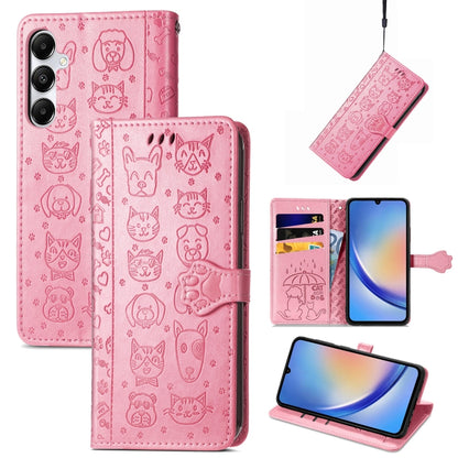 Cat and Dog Embossed Leather Phone Case, For Samsung Galaxy S25 5G, For Samsung Galaxy S25+ 5G���...