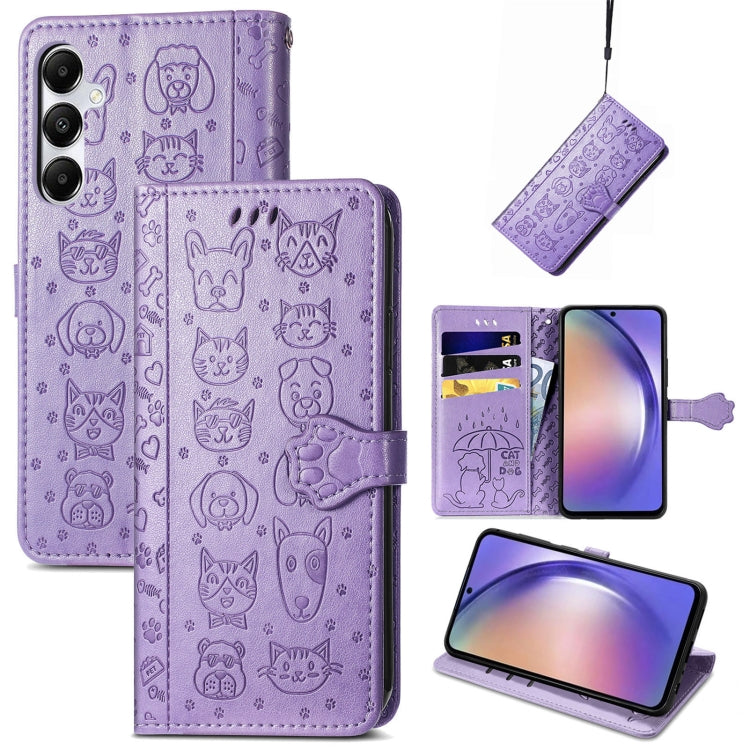 Cat and Dog Embossed Leather Phone Case, For Samsung Galaxy S25 5G, For Samsung Galaxy S25+ 5G���...