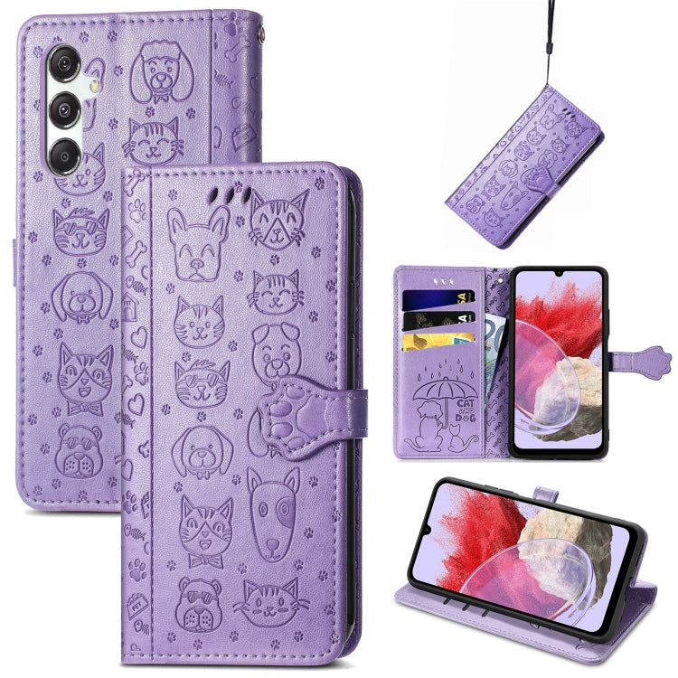 Cat and Dog Embossed Leather Phone Case, For Samsung Galaxy A15, For Samsung Galaxy A05s���������...