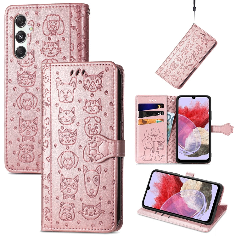 Cat and Dog Embossed Leather Phone Case, For Samsung Galaxy A15, For Samsung Galaxy A05s���������...