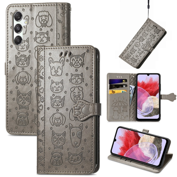 Cat and Dog Embossed Leather Phone Case, For Samsung Galaxy A15, For Samsung Galaxy A05s���������...