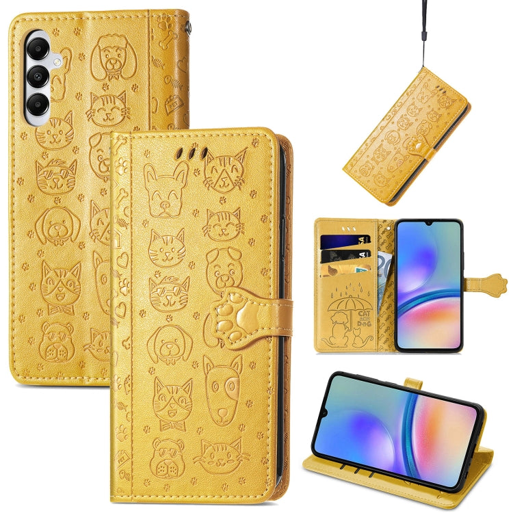 Cat and Dog Embossed Leather Phone Case, For Samsung Galaxy A15, For Samsung Galaxy A05s���������...