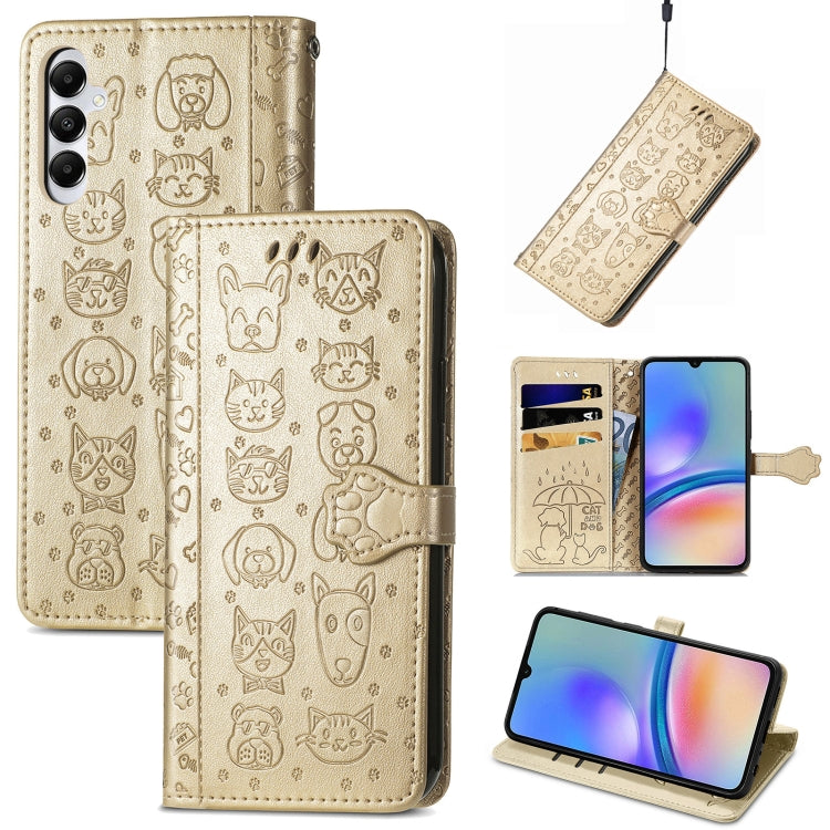 Cat and Dog Embossed Leather Phone Case, For Samsung Galaxy A15, For Samsung Galaxy A05s���������...