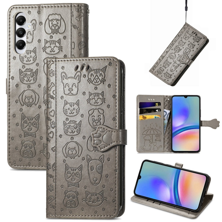 Cat and Dog Embossed Leather Phone Case, For Samsung Galaxy A15, For Samsung Galaxy A05s���������...