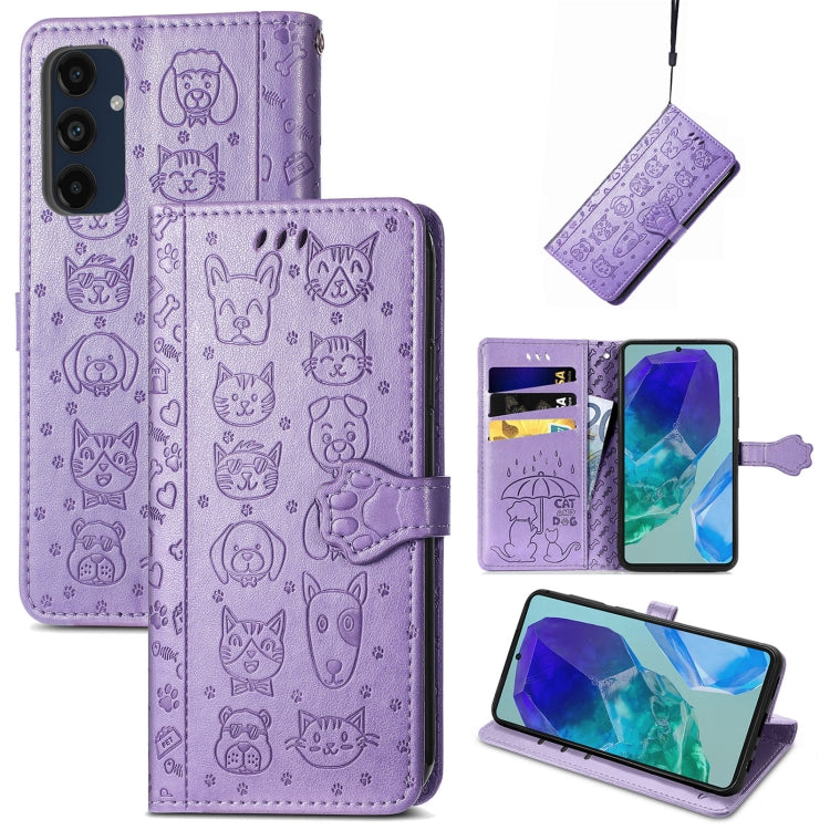 Cat and Dog Embossed Leather Phone Case, For Samsung Galaxy S25 5G, For Samsung Galaxy S25+ 5G���...
