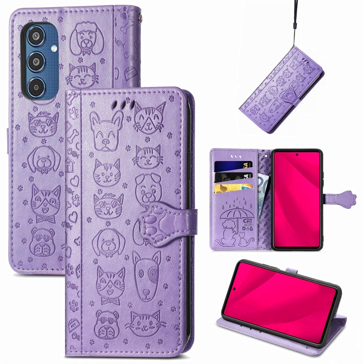 Cat and Dog Embossed Leather Phone Case, For Samsung Galaxy S25 5G, For Samsung Galaxy S25+ 5G���...