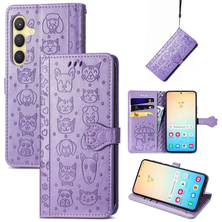 Cat and Dog Embossed Leather Phone Case, For Samsung Galaxy S25 5G, For Samsung Galaxy S25+ 5G���...