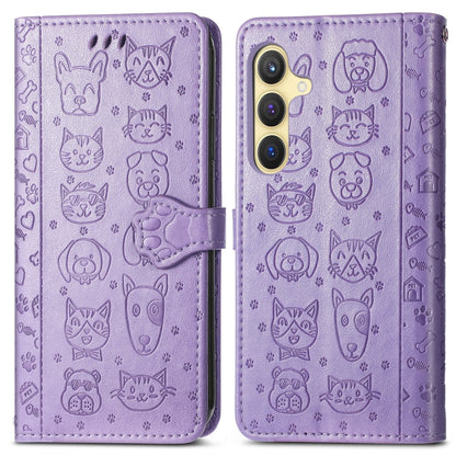 Cat and Dog Embossed Leather Phone Case, For Samsung Galaxy S25 5G, For Samsung Galaxy S25+ 5G���...