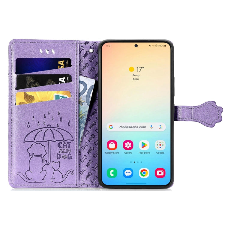 Cat and Dog Embossed Leather Phone Case, For Samsung Galaxy S25 5G, For Samsung Galaxy S25+ 5G���...