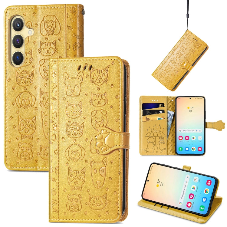 Cat and Dog Embossed Leather Phone Case, For Samsung Galaxy S25 5G, For Samsung Galaxy S25+ 5G���...