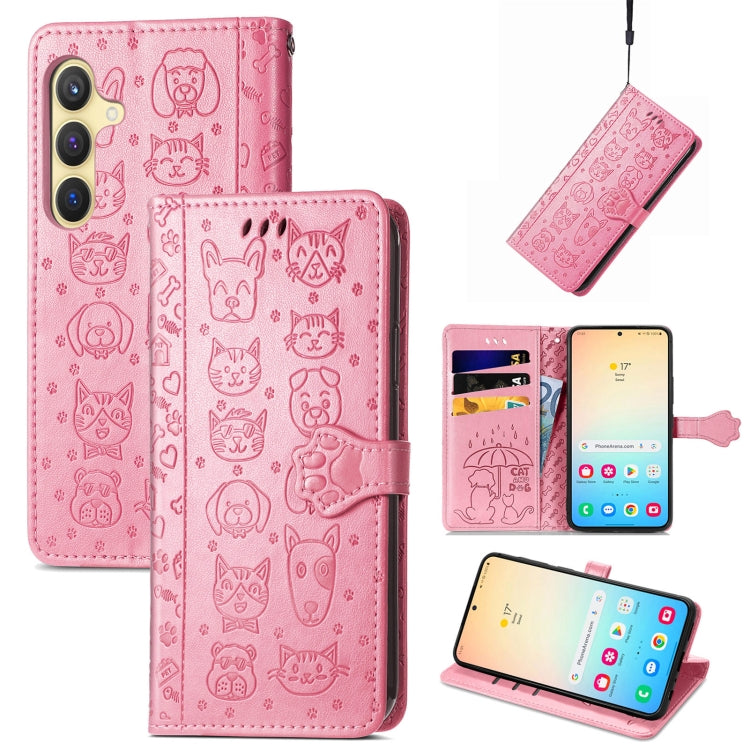 Cat and Dog Embossed Leather Phone Case, For Samsung Galaxy S25 5G, For Samsung Galaxy S25+ 5G���...