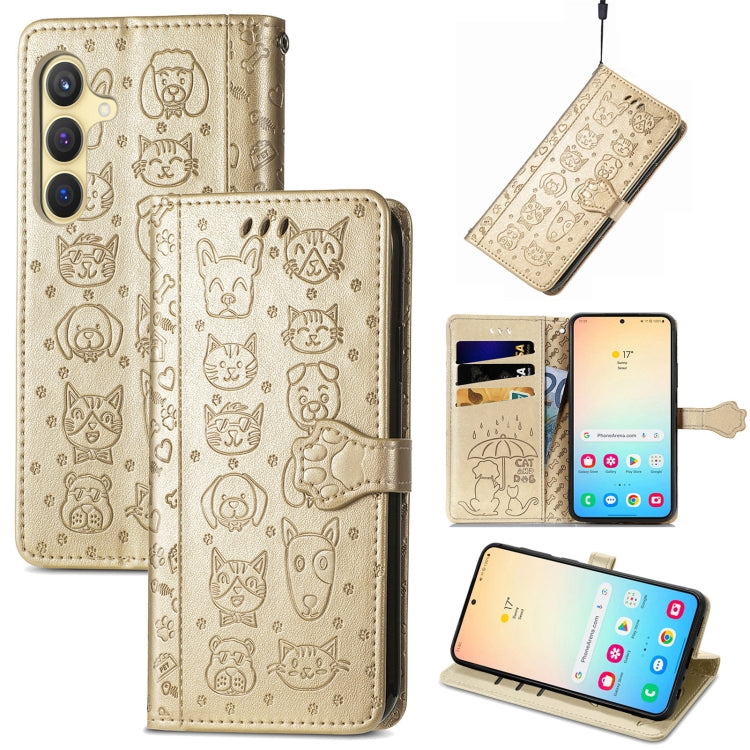 Cat and Dog Embossed Leather Phone Case, For Samsung Galaxy S25 5G, For Samsung Galaxy S25+ 5G���...