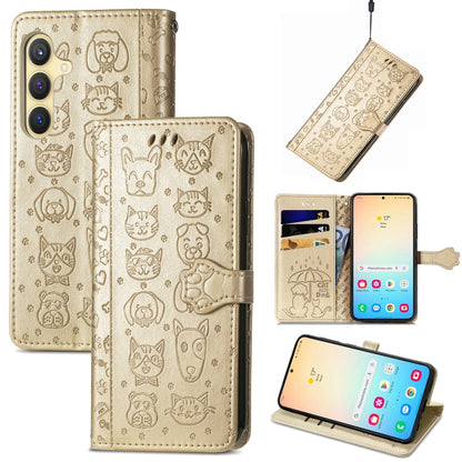 Cat and Dog Embossed Leather Phone Case, For Samsung Galaxy S25 5G, For Samsung Galaxy S25+ 5G���...