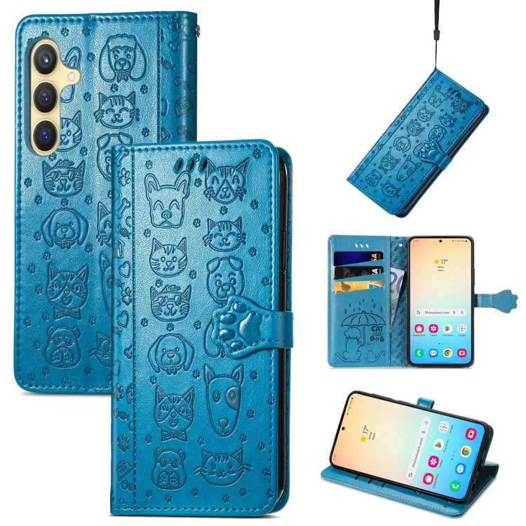 Cat and Dog Embossed Leather Phone Case, For Samsung Galaxy S25 5G, For Samsung Galaxy S25+ 5G���...