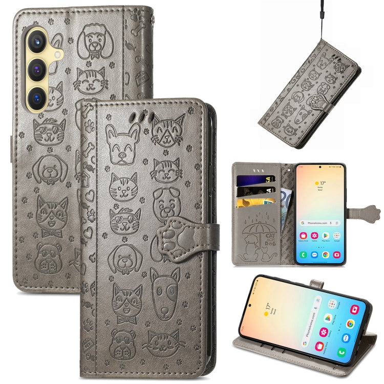 Cat and Dog Embossed Leather Phone Case, For Samsung Galaxy S25 5G, For Samsung Galaxy S25+ 5G���...
