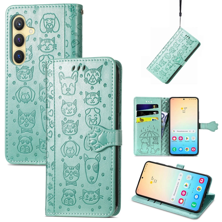 Cat and Dog Embossed Leather Phone Case, For Samsung Galaxy S25 5G, For Samsung Galaxy S25+ 5G���...