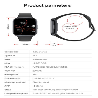 Y83 1.83 inch Color Screen Smart Watch