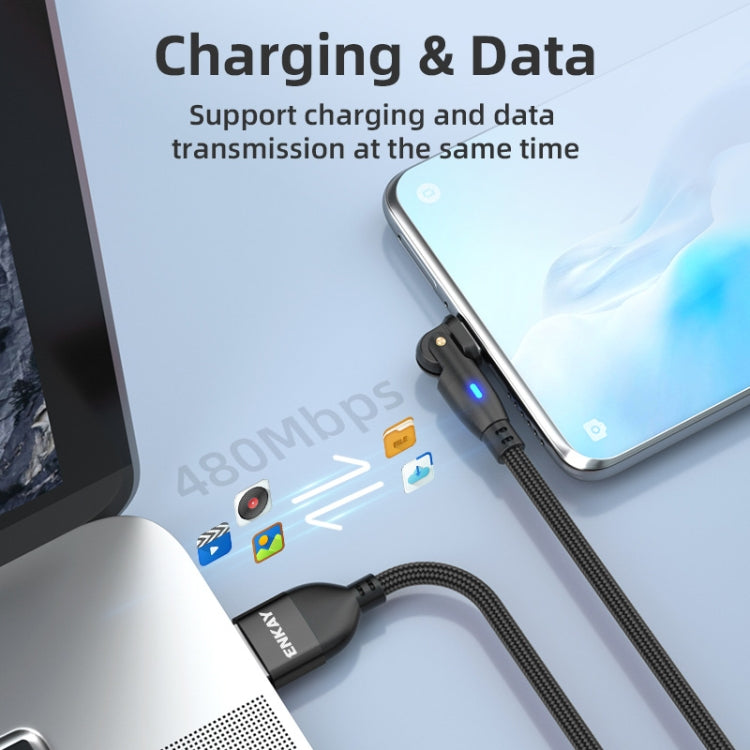 ENKAY 180 Degrees Rotating USB to Type-C 3A Fast Charging Data Cable with LED Light, 1m, 2m