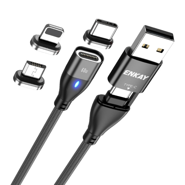 ENKAY 6-in-1 PD60W USB-A / Type-C to Type-C / 8 Pin / Micro USB Magnetic Fast Charging Cable, 1m, 2m