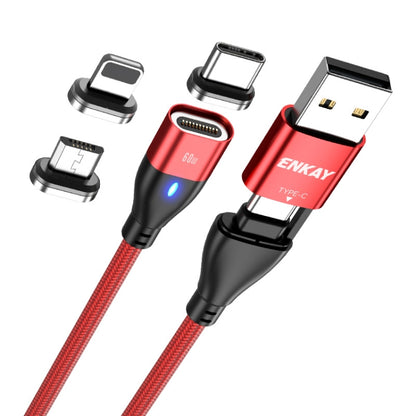 ENKAY 6-in-1 PD60W USB-A / Type-C to Type-C / 8 Pin / Micro USB Magnetic Fast Charging Cable, 1m, 2m
