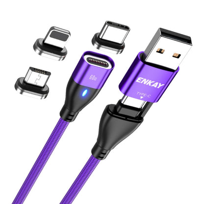 ENKAY 6-in-1 PD60W USB-A / Type-C to Type-C / 8 Pin / Micro USB Magnetic Fast Charging Cable, 1m, 2m
