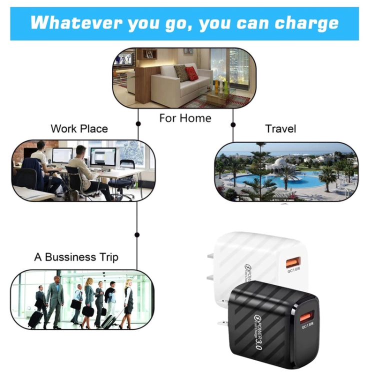 TE-005 USB3.0 QC3.0 18W 3A Interface Mobile Phone Fast Charger, US Plug