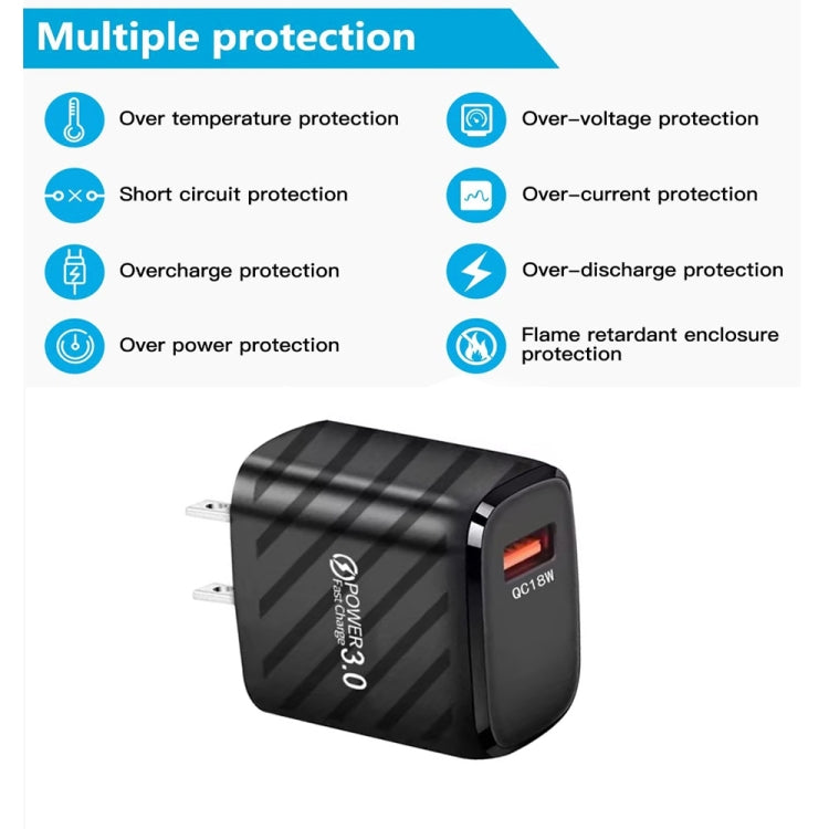 TE-005 USB3.0 QC3.0 18W 3A Interface Mobile Phone Fast Charger, US Plug