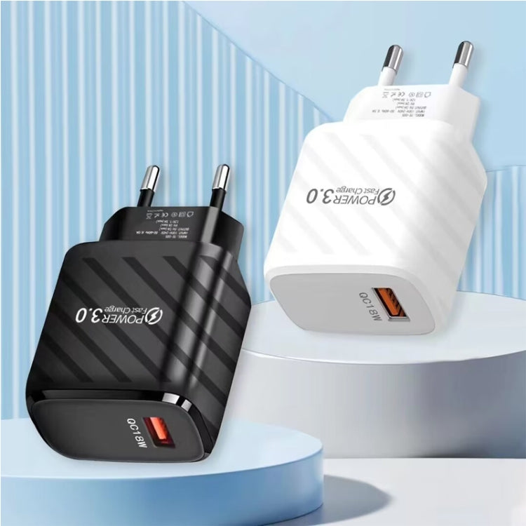 TE-005 USB3.0 QC3.0 18W 3A Interface Mobile Phone Fast Charger, EU Plug