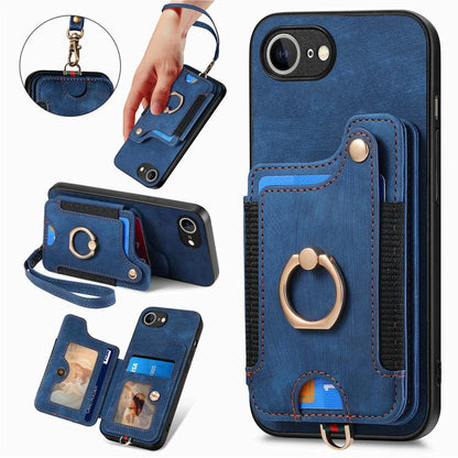 Retro Skin-feel Ring Multi-card Wallet Phone Case