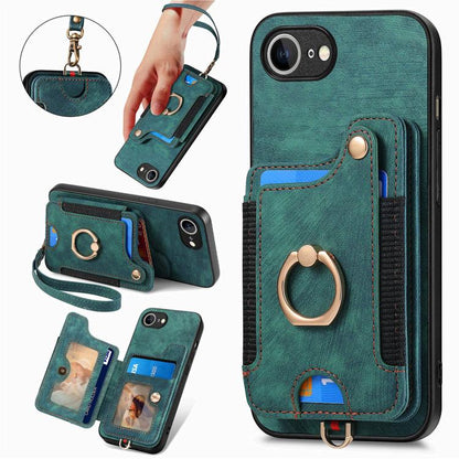 Retro Skin-feel Ring Multi-card Wallet Phone Case