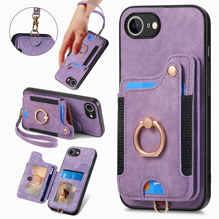 Retro Skin-feel Ring Multi-card Wallet Phone Case