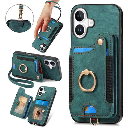 Retro Skin-feel Ring Multi-card Wallet Phone Case
