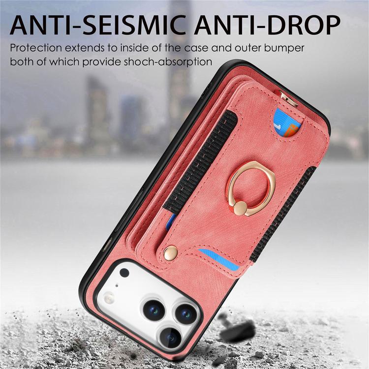 Retro Skin-feel Ring Multi-card Wallet Phone Case