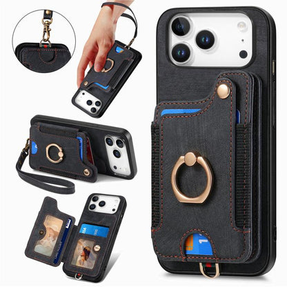 Retro Skin-feel Ring Multi-card Wallet Phone Case