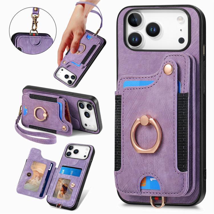 Retro Skin-feel Ring Multi-card Wallet Phone Case