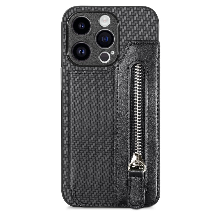 Carbon Fiber Horizontal Flip Zipper Wallet Phone Case, For iPhone 16e, For iPhone 16 Pro Max�����...