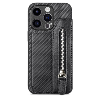 Carbon Fiber Horizontal Flip Zipper Wallet Phone Case, For iPhone 16e, For iPhone 16 Pro Max�����...