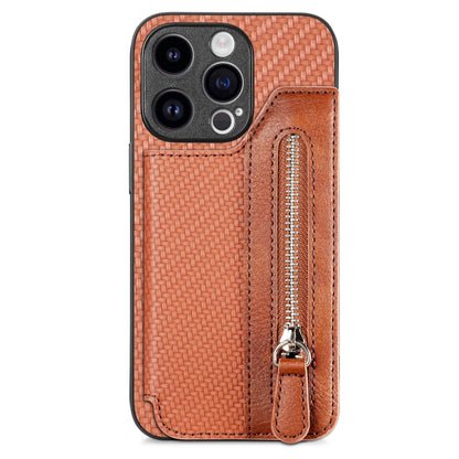 Carbon Fiber Horizontal Flip Zipper Wallet Phone Case, For iPhone 16e, For iPhone 16 Pro Max�����...