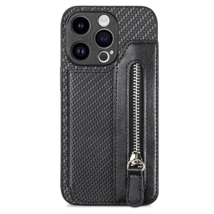 Carbon Fiber Horizontal Flip Zipper Wallet Phone Case, For iPhone 16e, For iPhone 16 Pro Max�����...